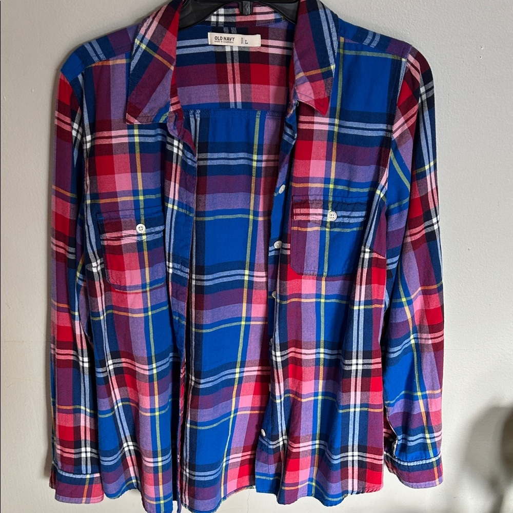 Old Navy Vibrant Plaid Shirt with Red and Blue